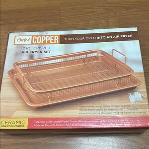 Parini Copper Air Fryer Bakeware Set 2 Piece Tray Basket Crisper Oven Air Fryer